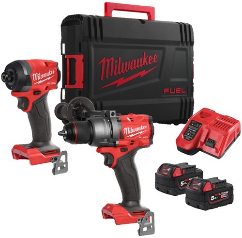 Milwaukee m18 fpp2a3-502x Kraftstoff-Kraftpaket | m18fpd3 m18fid3 | 2x 5,0 Ah Akku + Ladegerät | im HD-Gehäuse - 4933480873