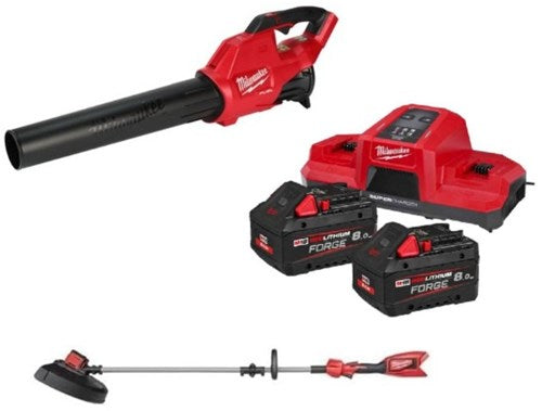 Milwaukee m18 fpp2opl12-802 Batterie-Kombiset | M18 FBLG3 Akku-Laubbläser + 1x M18 BLLT-0 Akku-Rasentrimmer | inkl. 2 x m18 fb8 Akkus und m18dbsc Ladegerät – 4933500229