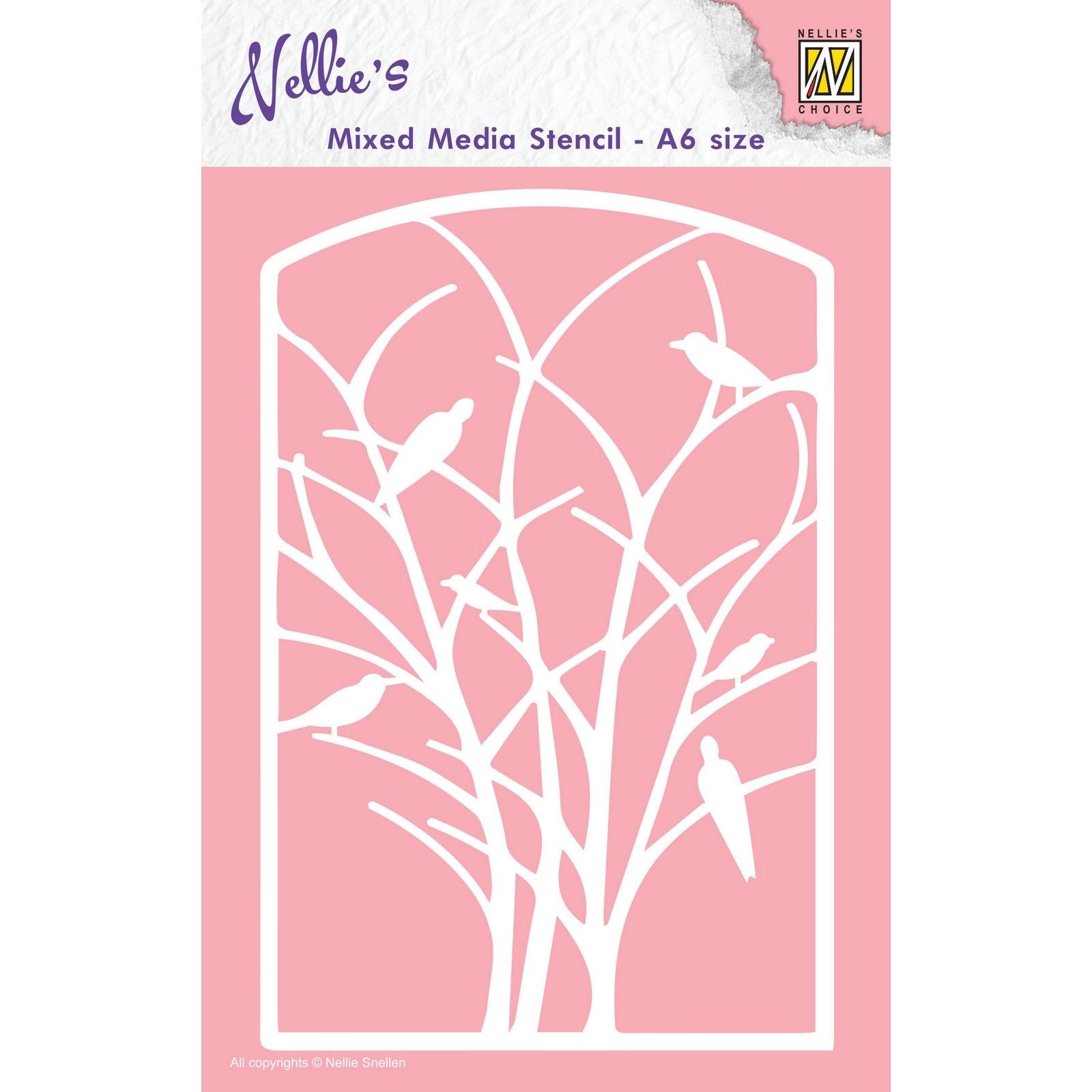 Nellies Wahl • Schablonenrahmen im A6-Format mit Vögeln im Baum