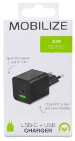 Mobilize USB + USB-C Schnellladegerät 30W schwarz - 9550191