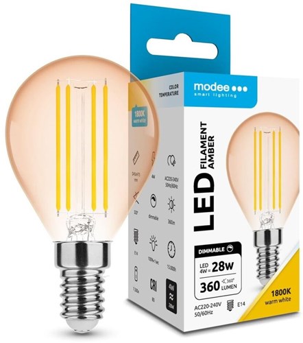 Modee LED-Kugel E14 4–28 W, 1800 K Filament, bernsteinfarben, dimmbar – LED7420
