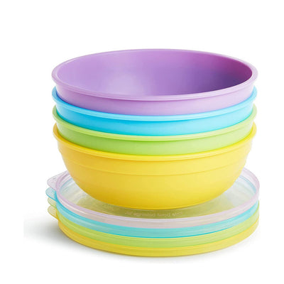 Munchkin Kindergeschirrset Love-a-Bowls – 10-teiliges Geschirrset für Kinder – 4 Schüsseln, 2 Löffel und 4 Deckel – Kindergeschirr – ab 4 Monaten – spülmaschinenfest – mikrowellengeeignet