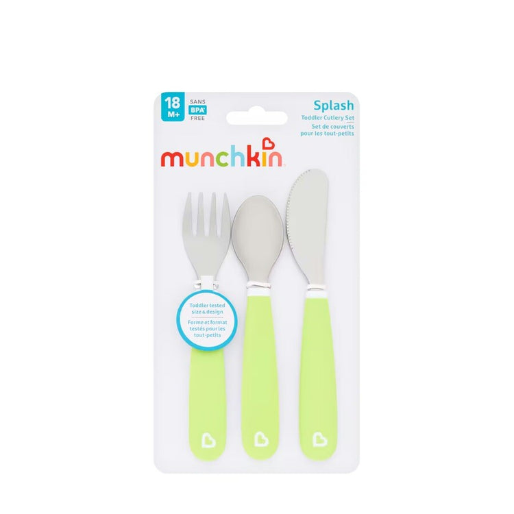 Munchkin Kinderbesteck – Splash Kleinkindbesteckset – Gabel, Messer und Löffel – 3er-Set – Kinderbesteckset – Farbe Grün – ab 18 Monaten