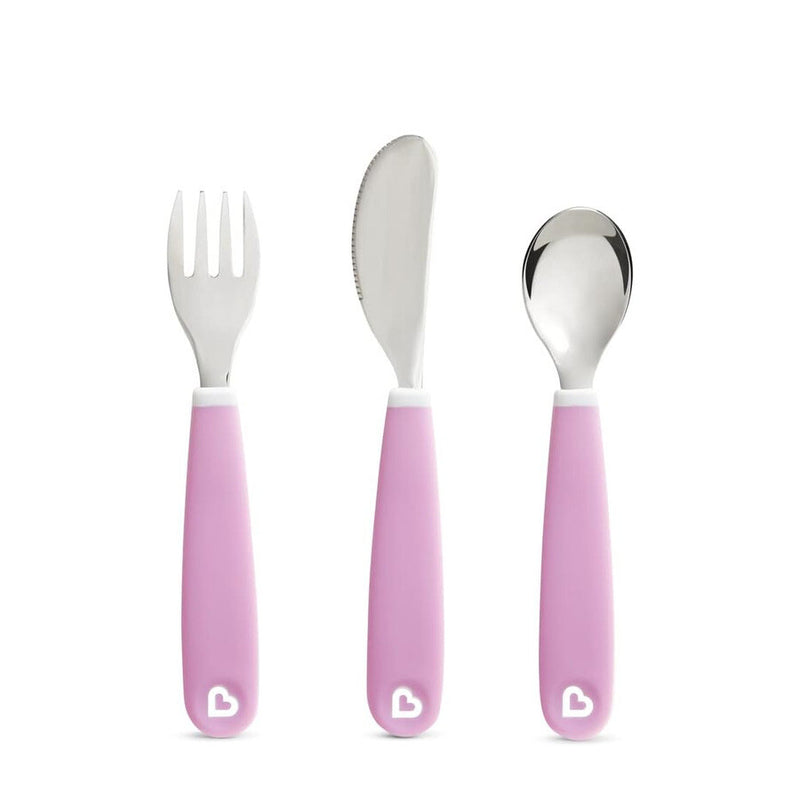 Munchkin Kinderbesteck – Splash Kleinkindbesteckset – Gabel, Messer und Löffel – 3er-Set – Kinderbesteckset – Farbe Lila – ab 18 Monaten