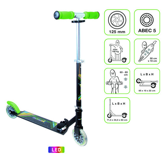 Muuwmi Neon 2-Rad-Kindstep LED Faltbares Fußbremse schwarz grün