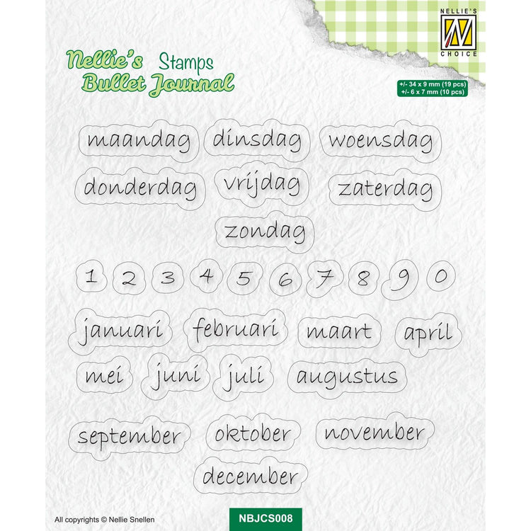 Nellies Wahl: Transparente Stempel, die für die niederländischen Kalenderangaben von Nellies Bullet Journal geeignet sind
