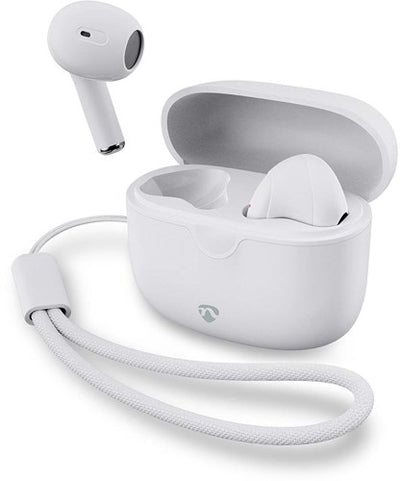 Komplett kabellose Nedis-Ohrhörer | Bluetooth® | maximale Akkulaufzeit: 16 Stunden | Touch-Steuerung | Ladekoffer | kabellose Ladehülle | eingebautes Mikrofon | weiß - hpbt2400wt