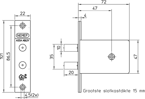 Nemef 1008 Sicherheitszusatzschloss | skg* | dm47mm | 22x101mm rechteckig | Set mit 3 Stück | gleichschließend | dr 1+2+3+4 - 9100800453