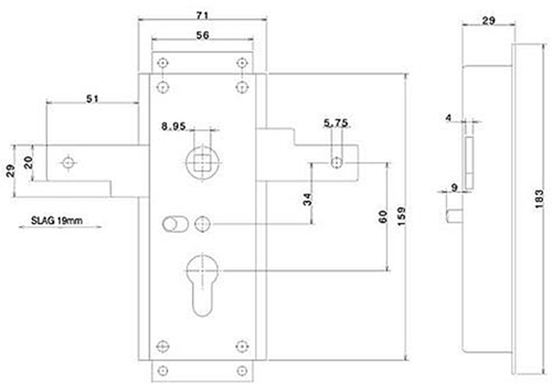 Nemef 1846 2 Garagenschloss | pc60mm | Schlosskasten verzinkter Stahl 59x159mm | Stangen horizontal | nicht federnd | 5,8-mm-Anschluss | Tag- und Nachtfunktion | dr 1+2+3+4 - 9184602010