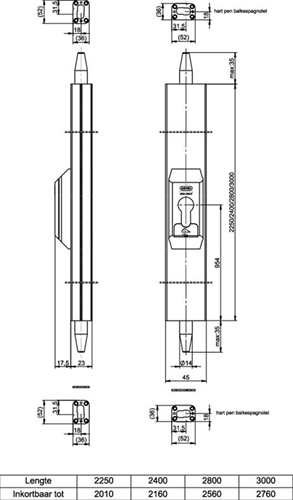 Nemef 5092 Sicherheitsbau-Getriebe | skg*** | Länge 2250 | kürzbar auf 2010mm | ral9010 | Höhe Europrofilzylinder 954mm | Schließblech S. 5092 12 | Dr 3+4. | Aluminium - a000191945