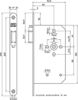 Nemef 635 Laufschloss | dm60mm | Kurbelloch 8mm | Frontplatte Edelstahl 20x235mm abgerundet | Messingriegel | dr 2+4 - 9063517652 - afbeelding 2