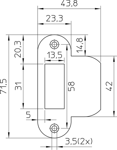 Nemef p1255 Schließblech | Messing 23,3x71,5mm abgerundet | dr 1+2+3+4 - 9125590540
