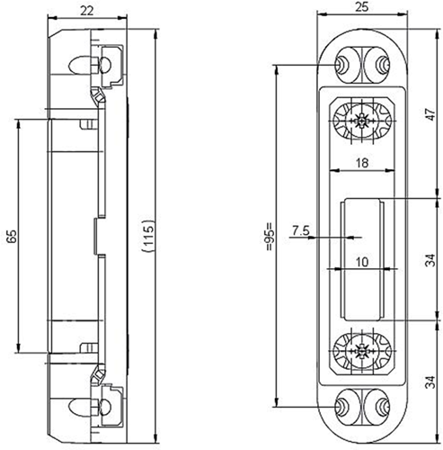 Nemef vs 5105 zusätzliches Schließblech | Kunststoff mit abgerundeter Stahl-Justierplatte 25x115mm | verstellbar | inkl. Füllstück | dr 1+2+3+4 - 9510501000