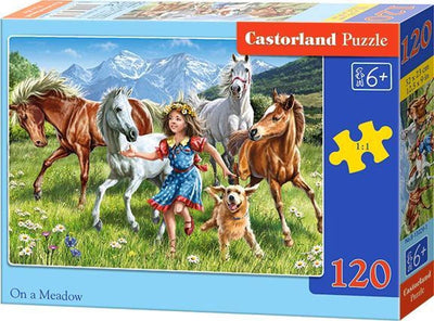 Castorland Puzzle Girl und Pferde in Bergweide 120 Stücke