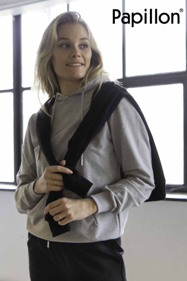 Papillon Sweat Hoody Baumwoll Damen graue Größe s