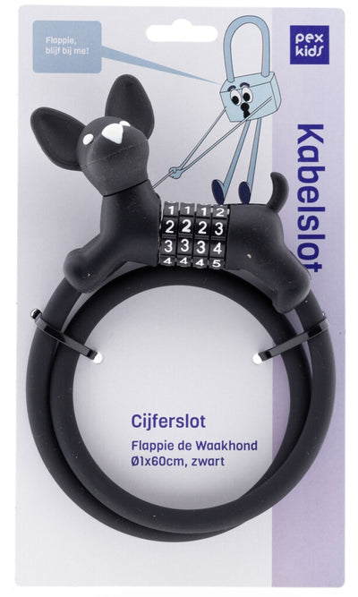 Pexkids Zahlenkabelschloss schwarz Flappie der Watchdog Silikon
