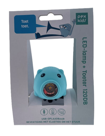 Pexkids Fahrradhupe Schwein mit LED-Lampe USB blau