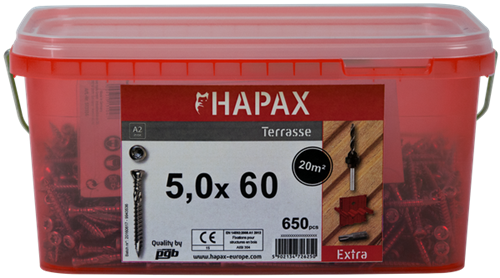 PGB-Europe – Hapax Hartholzschrauben 5 x 60 A2 (Set) Eimer – Hap020a00set060m