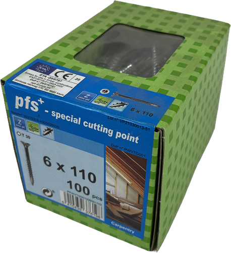 Pgb-europa pfs+ | spanplattenschraube pfs+ vzk-t ø 6x110 zn | 100 Stück – pfwvtg001006001103