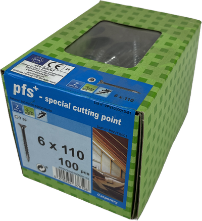 Pgb-europa pfs+ | spanplattenschraube pfs+ vzk-t ø 6x110 zn | 100 Stück – pfwvtg001006001103