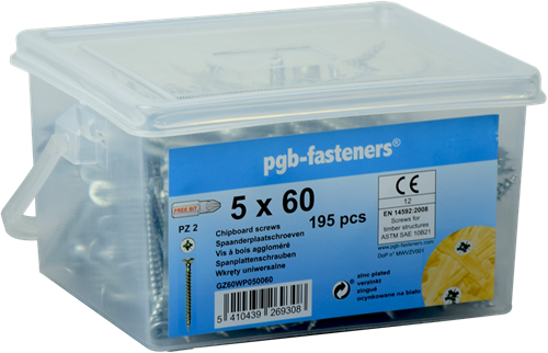 Pgb-europa pgb-befestigungen | Spanplattenschraube ø 4x50 Zinkeimer 385 | 385 Stück gz60wp040050