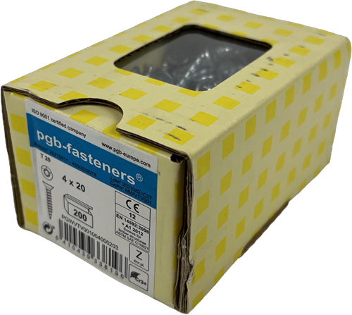 PGB-Fasteners Universal Spanplattenschraube VK-T Vollgewinde Senkkopf ø4,0x20 ZN Tx20 | 200 Stück | pgwvtv001004000203