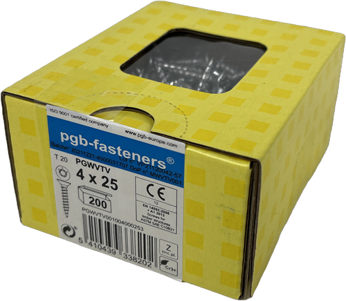 PGB-Fasteners Universal-Spanplattenschraube VK-T Vollgewinde Senkkopf ø4,0x25 ZN TX20 | 200 Stück | pgwvtv001004000253