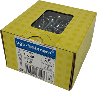 PGB-Fasteners Universal-Spanplattenschraube VK-T Vollgewinde Senkkopf ø4,0x40 ZN Tx20 | 200 Stück | pgwvtv001004000403