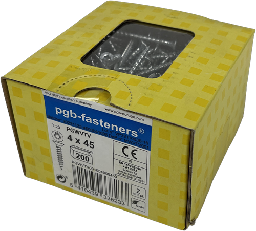 PGB-Fasteners Universal-Spanplattenschraube VK-T Vollgewinde Senkkopf ø4,0x45 ZN TX20 | 200 Stück | pgwvtv001004000453