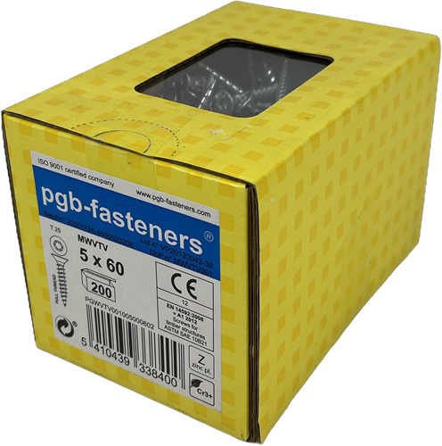 PGB-Fasteners Universal-Spanplattenschraube VK-T Vollgewinde Senkkopf ø5,0x60 ZN TX20 | 200 Stück | pgwvtv001005000602