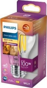 Philips LED GLS E27 10,5–100 W Filament, klar, warm leuchtend, Blisterpackung – 5102556