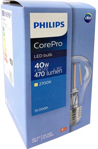 Philips LED GLS E27 4,3-40W 2700K Filament klar - LED3775