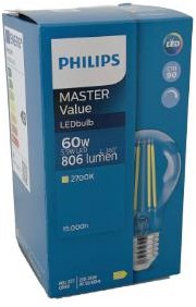 Philips LED GLS E27 5,9-60 W 2700 K Filament klar dimmbar – LED3788