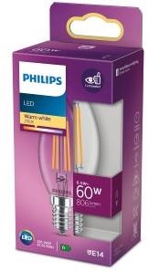Philips LED-Kerze E14 6,5–60 W, 2700 K Filament, klare Blisterpackung – 5100312