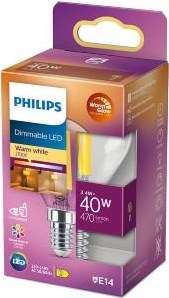 Philips LED-Bullet E14 3,4–40 W Filament, klar, warm leuchtend, Blisterpackung – 5101508