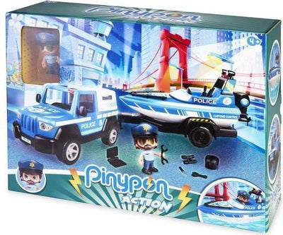 Pinypon Police Car mit Anhänger und Boot, einschließlich Spielfigur