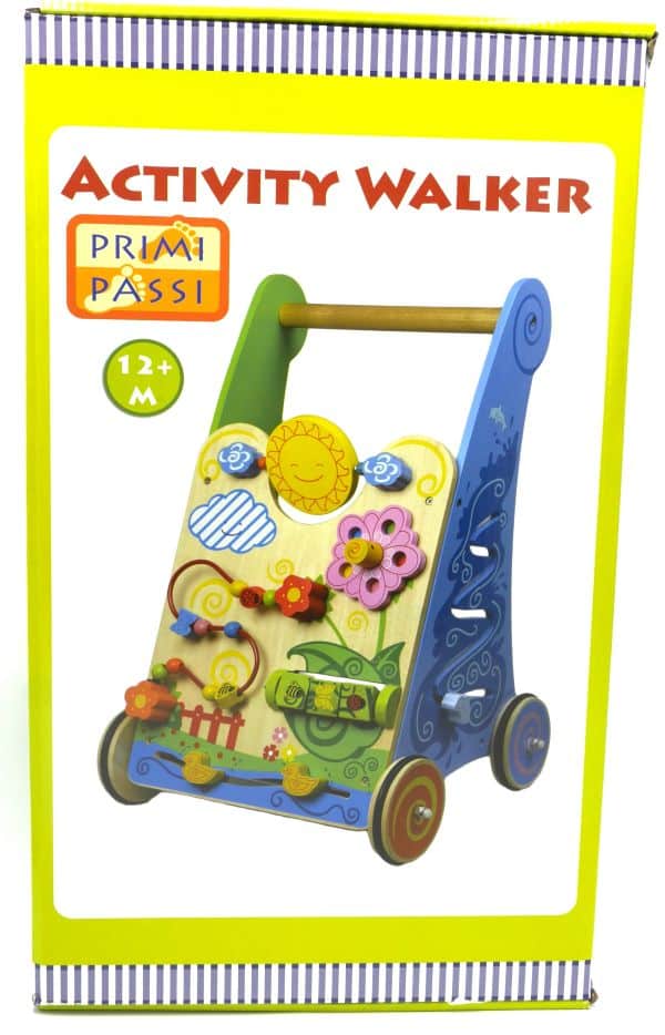 Jonotoys Primi Passi der hölzerne Babywalker mit Aktivitäten