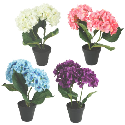 Kunstpflanze im Topf Hortensie 34 cm 4-fach sortiert | 12 Stück