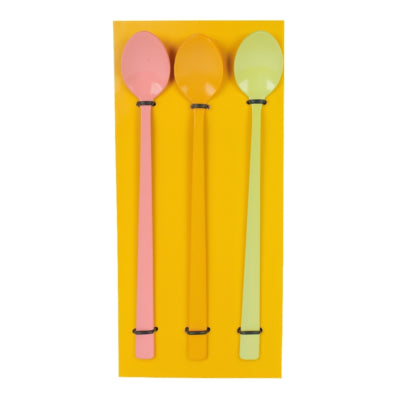 Cocktaillöffel aus Metall, rosa, gelb, grün, 22 cm, 3er-Set, B-Wahl | 24 Stück