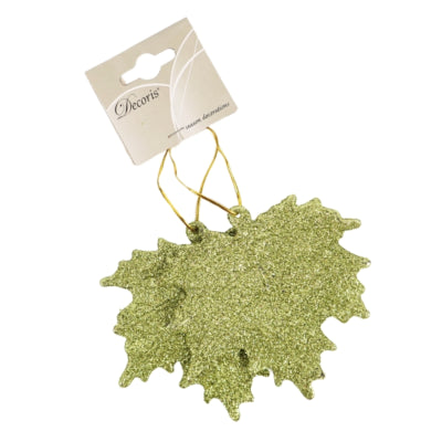 Anhänger Blatt Glitzer olivgrün 10,5 cm 2er Set | 48 Stück