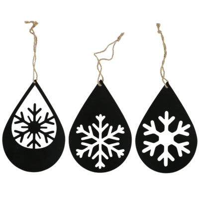 Weihnachtsanhänger Schneeflocke Metall schwarz 20 cm 3-fach sortiert | 36 Stück