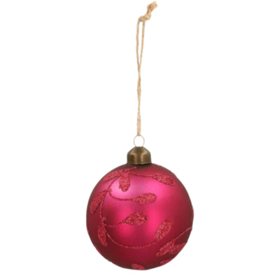 Ngk Weihnachtskugel Beerenblatt Glas rosa 8 cm | 24 Stück