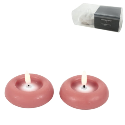 Countryfield LED-Schwimmkerze Lyon Flammeneffekt rosa 7,5 cm 2er-Set | 12 Stück
