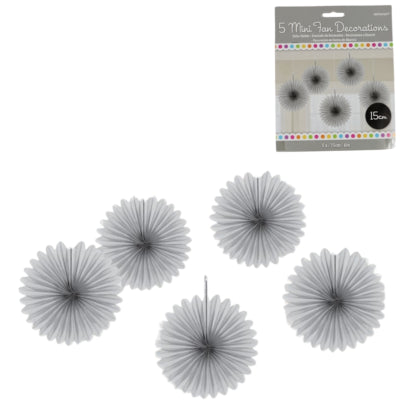 Amscan Dekofächer silberfarben 15 cm 5er-Set | 24 Stück