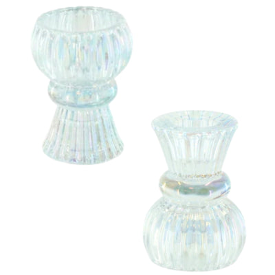 Housevitamin Kerzenhalter Duo Classic Ribb schillerndes Glas 8 cm | 24 Stück