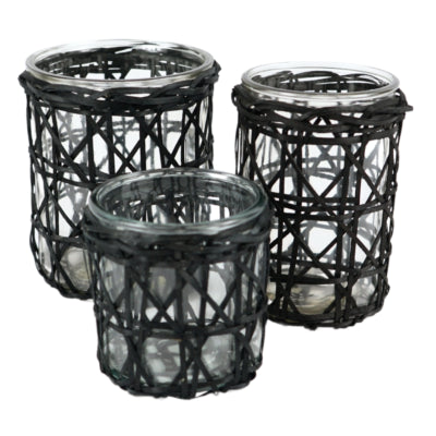 Gusta Teelichthalter l Rattan schwarz 15,5 cm | 6 Stück