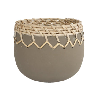 Teelichthalter Blumentopf Bernstein Metall Rattan Taupe 13 cm | 8 Stück