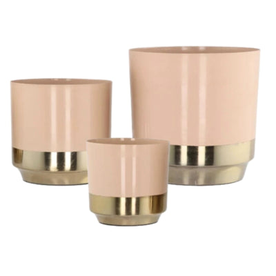 Daan Bugholz-Blumentopf Madras Metall beige goldfarben 15 cm 3er-Set | 6 Stück