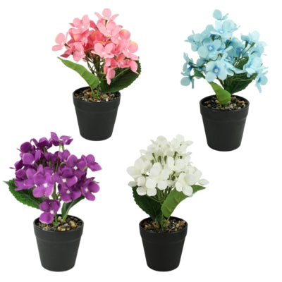 Kunstpflanze im Topf Hortensie 22 cm 4-fach sortiert | 24 Stück