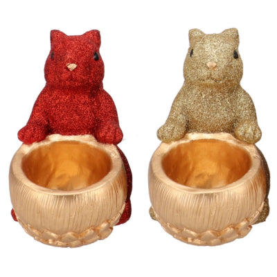 Daan Bugholzschale Jingle Eichhörnchen sitzend rot goldfarben 17 cm 2 sortiert | 6 Stück